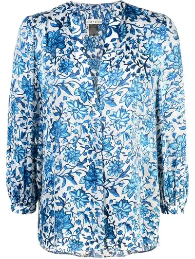 Shop Alice And Olivia Sheila Floral Print Blouse In Blue