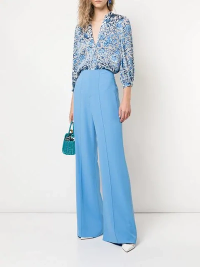 Shop Alice And Olivia Sheila Floral Print Blouse In Blue