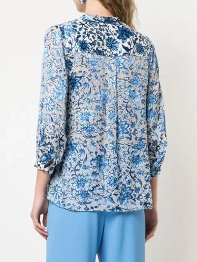 Shop Alice And Olivia Sheila Floral Print Blouse In Blue