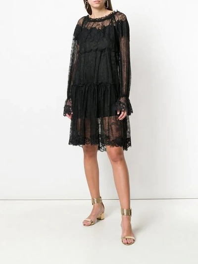Shop Gold Hawk Lace Knee-length Dress In Black