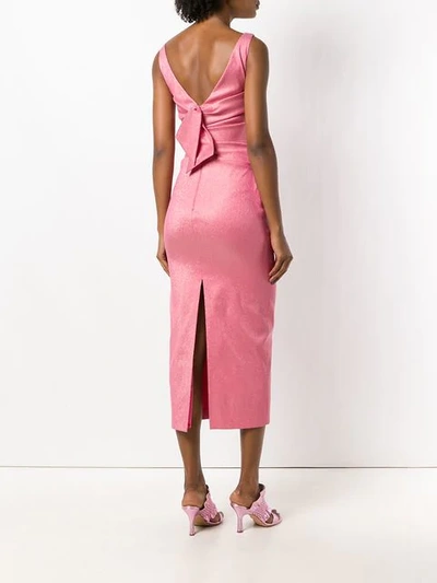 Shop Talbot Runhof Lamé Fitted Midi Dress In Pink
