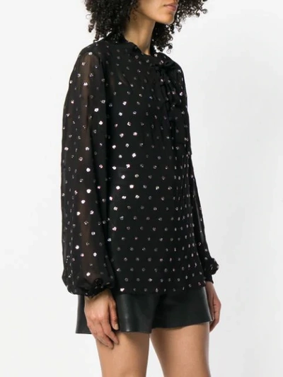 Shop Saint Laurent Polka Dot Blouse In 1052 Noir/multicolor