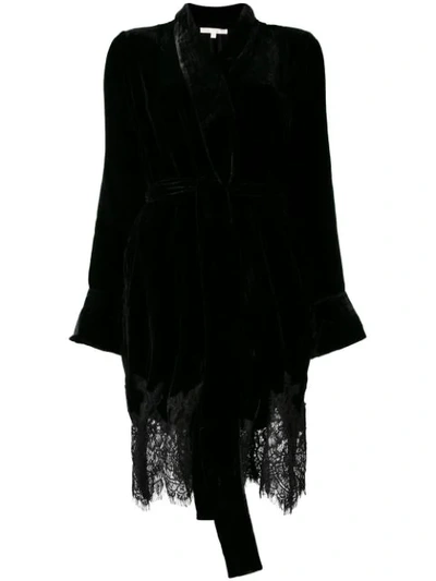 Shop Gold Hawk Lace Trim Kimono Jacket In Black