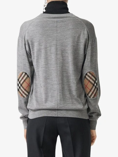 Shop Burberry Vintage Check Detail Merino Wool Cardigan In Grey