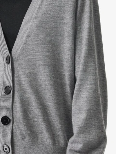 Shop Burberry Vintage Check Detail Merino Wool Cardigan In Grey