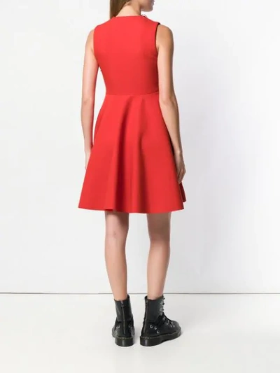 Shop Msgm Fringed V-neck Flared Dress In Red