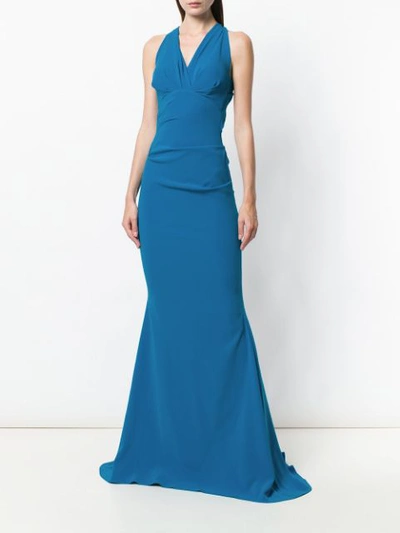 Shop Talbot Runhof Long V-neck Gown - Blue