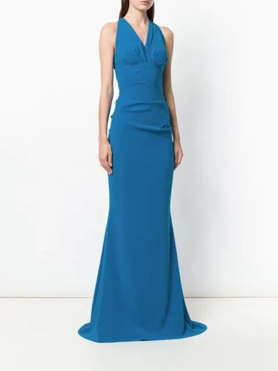 Shop Talbot Runhof Long V-neck Gown - Blue