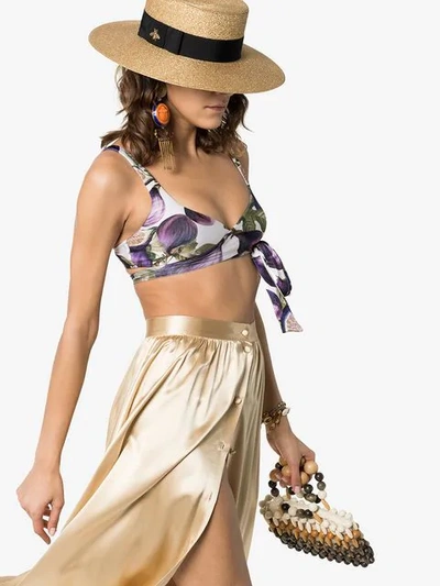 Shop Adriana Degreas Fig Print Wrap Tie Bikini Set In Purple