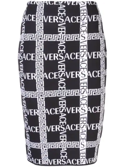 Shop Versace Logo Printed Pencil Skirt In Black