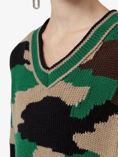 Shop Burberry Camouflage Intarsia Cotton V-neck Sweater - Green