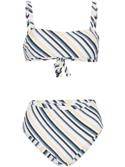 Shop Asceno Striped Bandeau Bikini In Multicolour