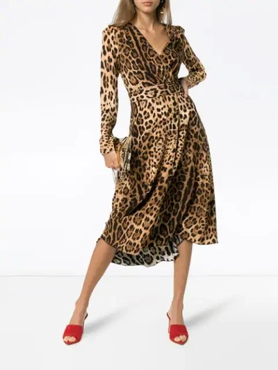 Shop Dolce & Gabbana Leopard Print Flared Dress - Brown