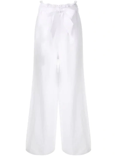 Shop Asceno Wide Leg Trousers In White