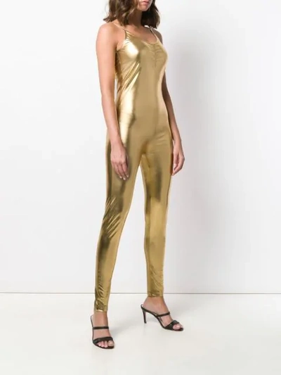 Shop Amen Metallic Fitted Jumpsuit - Gold