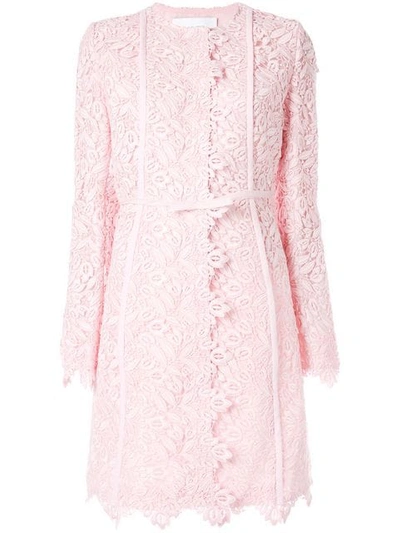 Shop Giambattista Valli Floral Lace Midi Coat In Pink