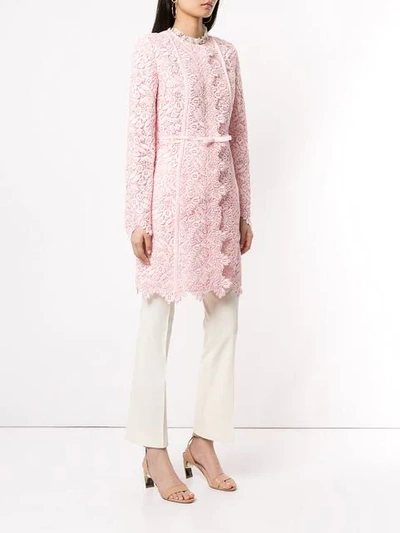 Shop Giambattista Valli Floral Lace Midi Coat In Pink