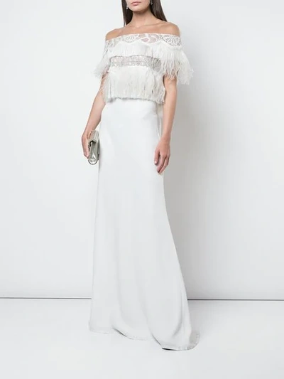 Shop Tadashi Shoji Feather Trim Evening Dress In Ivory