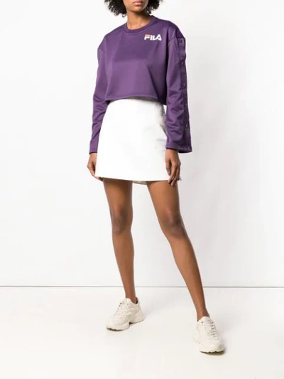 Shop Fila Popper Sleeve Sweatshirt In Purple