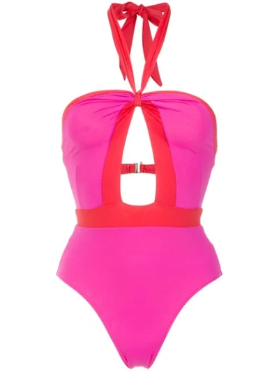Shop Amir Slama Panelled Swimsuit In Pink