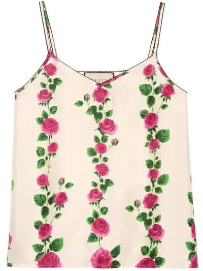 Shop Gucci Rose Garden Print Tank Top In White