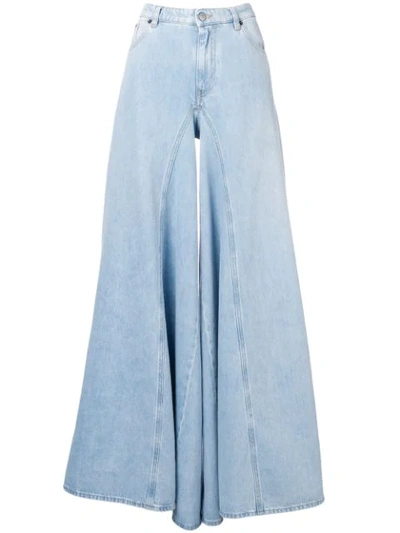 MM6 MAISON MARGIELA BLEACH DENIM WIDE LEG JEANS - 蓝色