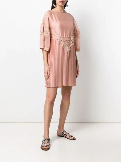 Shop Alberta Ferretti Embroidered Plisse Dress In Pink
