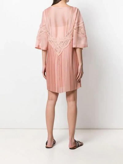 Shop Alberta Ferretti Embroidered Plisse Dress In Pink