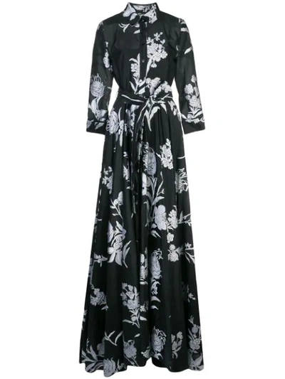 Shop Carolina Herrera Belted Floral Print Dress In Black