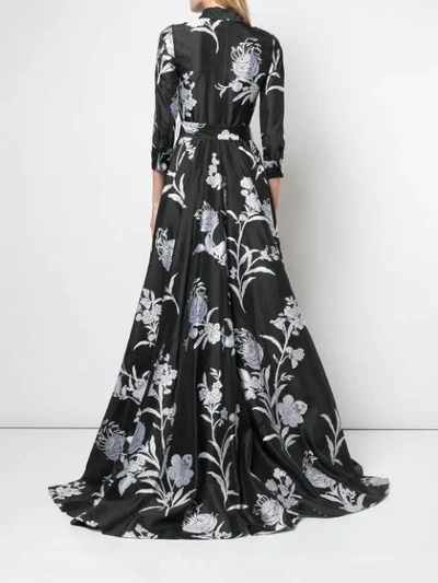 Shop Carolina Herrera Belted Floral Print Dress In Black