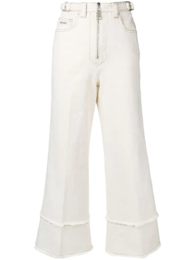 Shop Miu Miu Mid Rise Flared Trousers - White