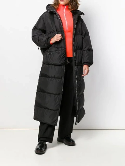 Shop Prada Long Padded Coat In Black