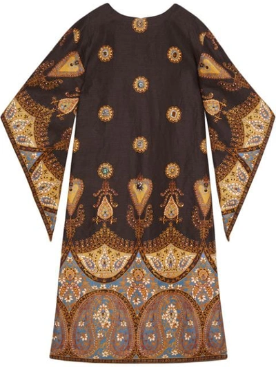 Shop Gucci Canvas Kaftan With Paisley Print In Brown