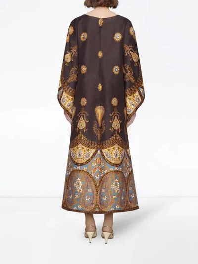 Shop Gucci Canvas Kaftan With Paisley Print In Brown