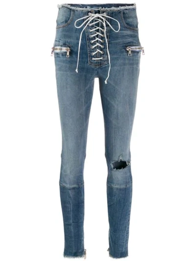 Shop Ben Taverniti Unravel Project Lace-up Skinny Jeans In Blue