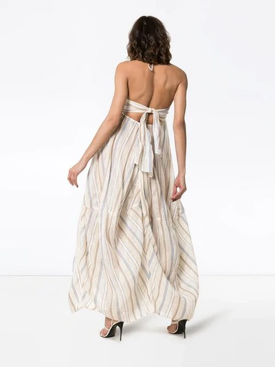 JACQUEMUS STRIPE EMBROIDERED TIE BACK HALTERNECK MAXI DRESS - 大地色