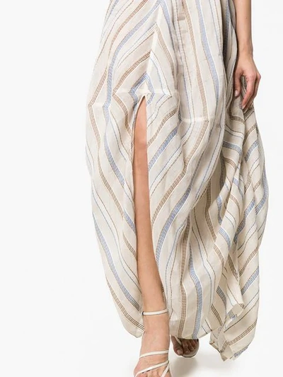 JACQUEMUS STRIPE EMBROIDERED TIE BACK HALTERNECK MAXI DRESS - 大地色