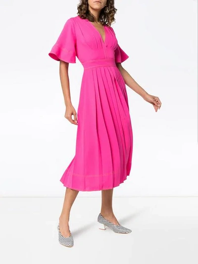 Shop Roksanda Silk Xandra Pleated Midi Dress In Pink