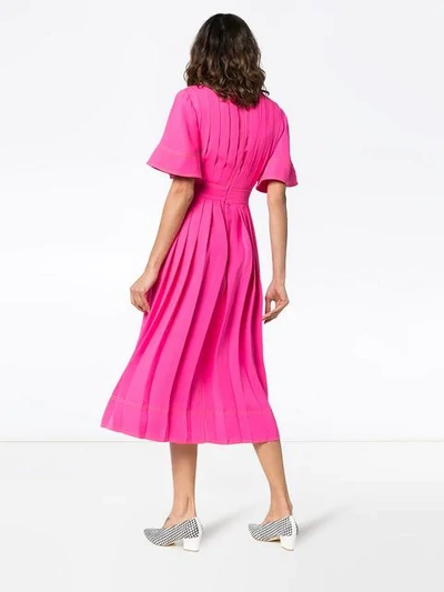 Shop Roksanda Silk Xandra Pleated Midi Dress In Pink