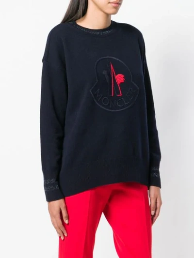 Shop Moncler Logo Patch Sweater In Blue