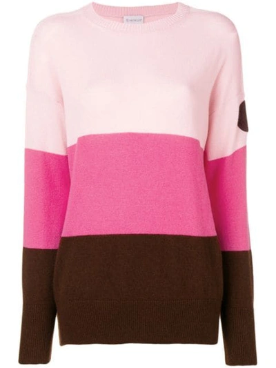 Shop Moncler Colour Block Jumper In Pink