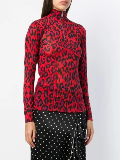 Shop Kenzo Half Zip Leopard Top In Red