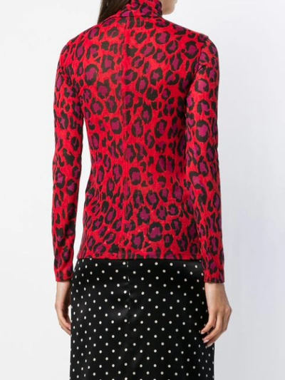 Shop Kenzo Half Zip Leopard Top In Red