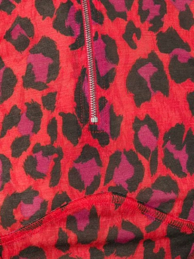 Shop Kenzo Half Zip Leopard Top In Red
