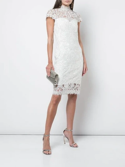 Shop Tadashi Shoji Embroidered Turtleneck Dress In White