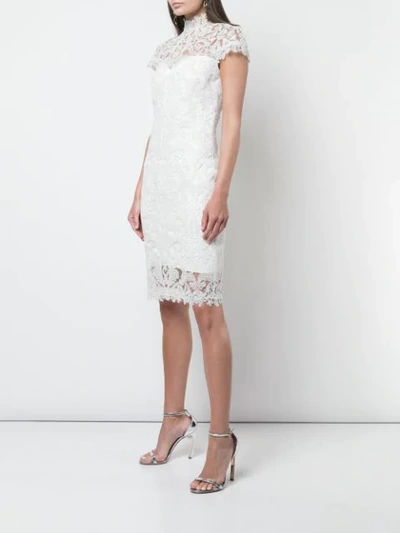 Shop Tadashi Shoji Embroidered Turtleneck Dress In White