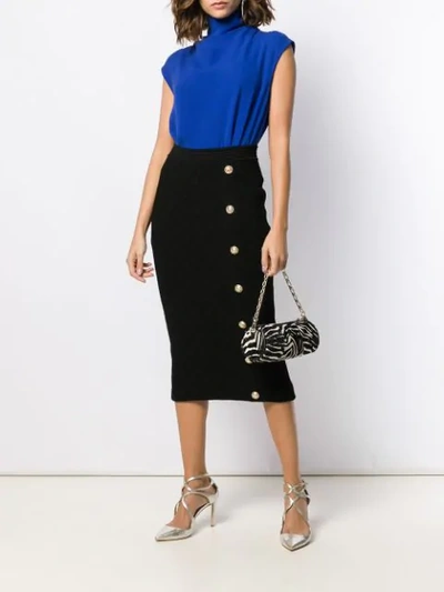 Shop Balmain Quilted Fitted Midi Skirt In Black