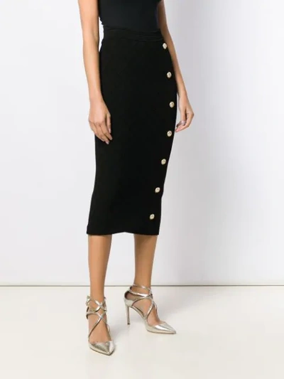 Shop Balmain Quilted Fitted Midi Skirt In Black
