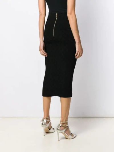 Shop Balmain Quilted Fitted Midi Skirt In Black