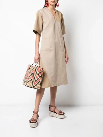 Shop Loewe Panelled A-line Dress In Brown